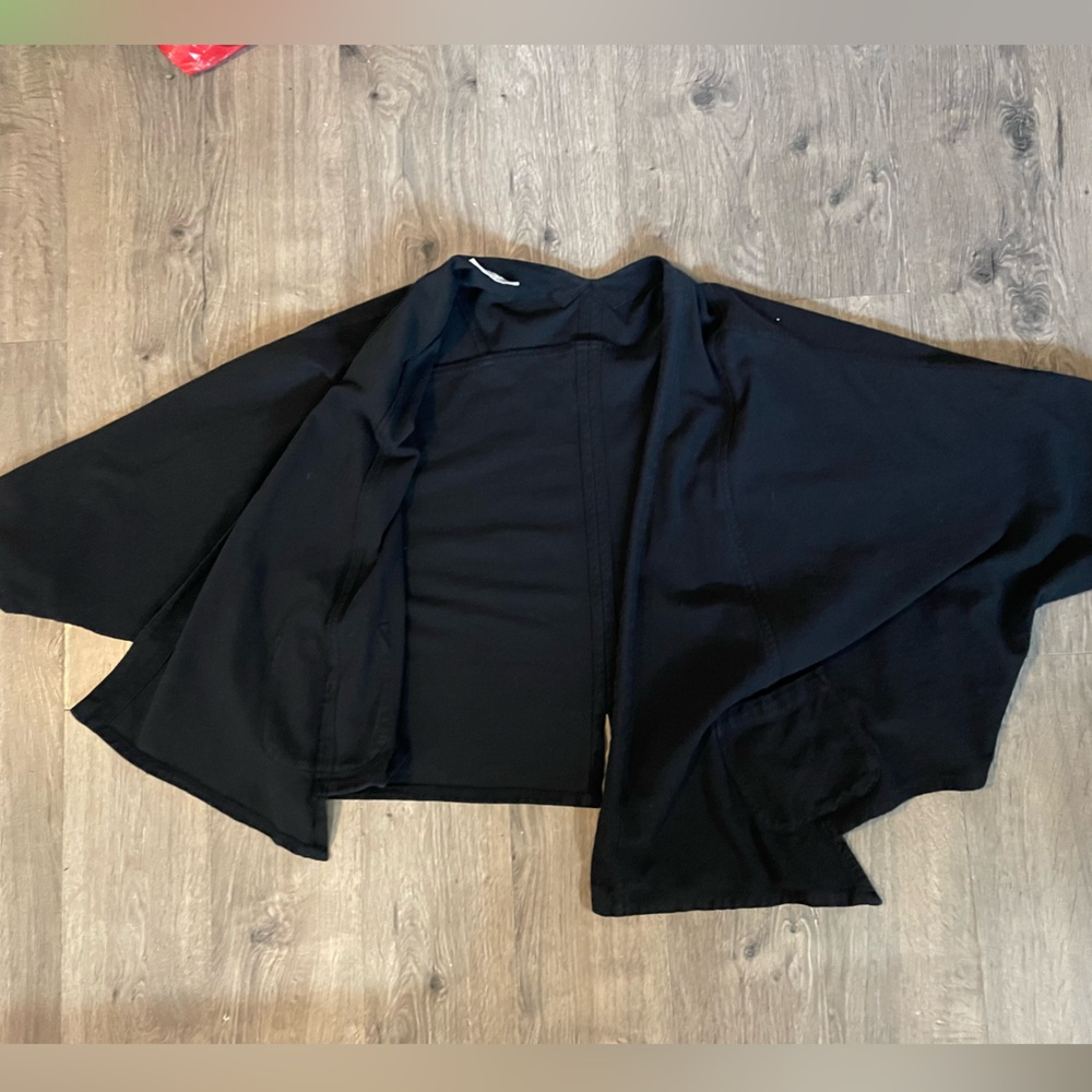 Black Open-Front Draped Utility Jacket for Women